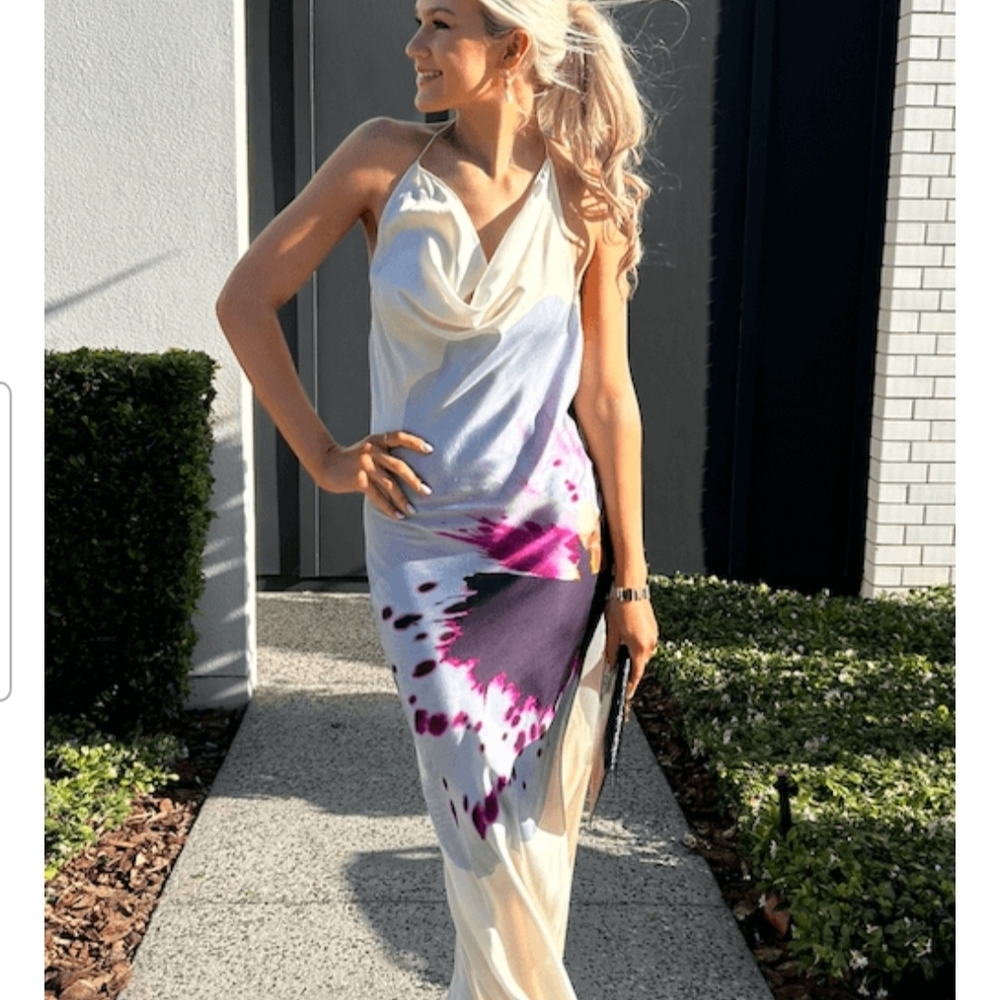 Rat & Boa Cream Maxi Dress with Purple and Pink Tie-Dye